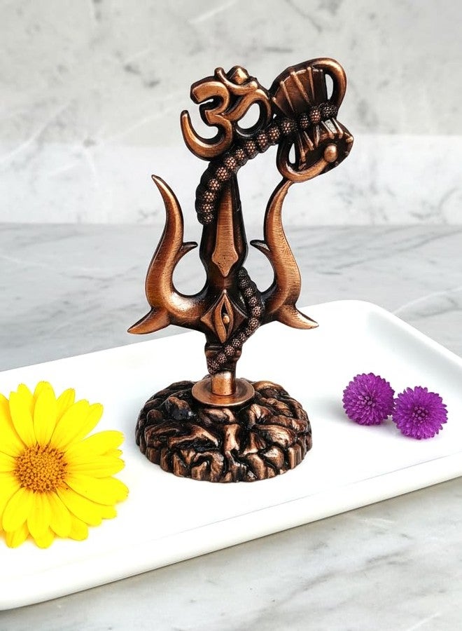 ARTISKRITI Shivji Trishul Damru and Aum Idol for Mandir, Shiva Idol Car Dashboard Decoration Items Statue Metal Showpiece for Pooja Room Home Decor (Om Copper) - Image 2